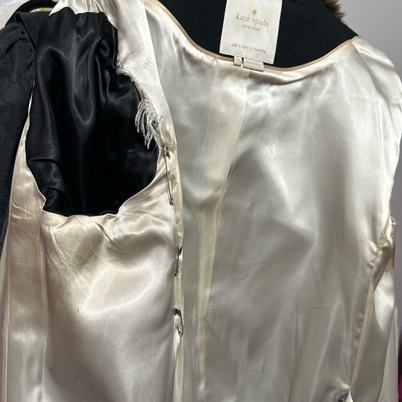 Kate Spade Trina Brown Faux Fur Black Bomber Jacket Gold Classic OldMoney - Picture 7 of 10